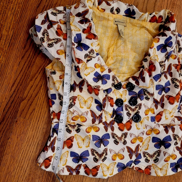 Anthropologie Elevenses Butterfly cap sleeve blazer jacket buttonup cardigan top - Picture 11 of 11